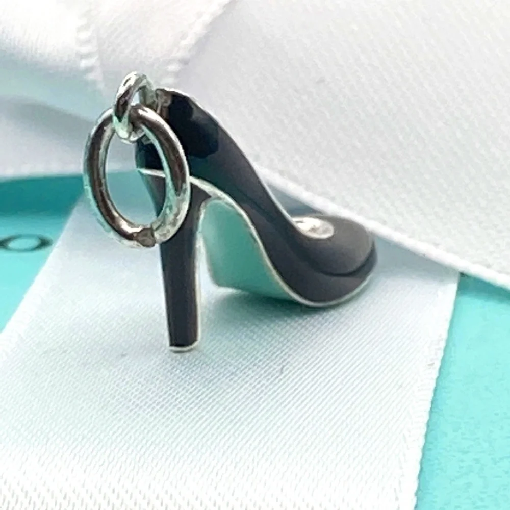 Tiffany & Co. sterling silver and black enamel high heel stiletto charm